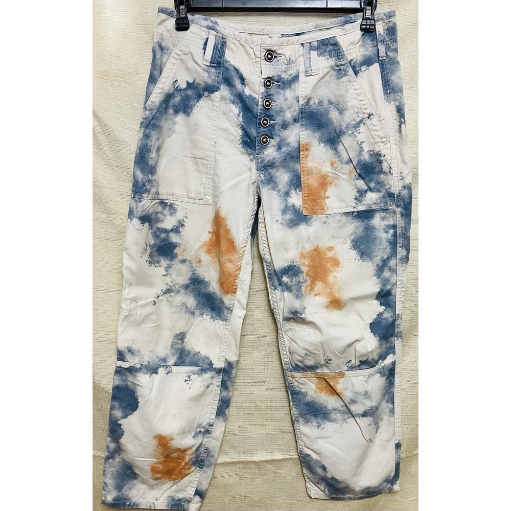 Free People Utility Pants Womens 31 White Blue Orange Excellent Tie Dye Cargo - Picture 6 of 8